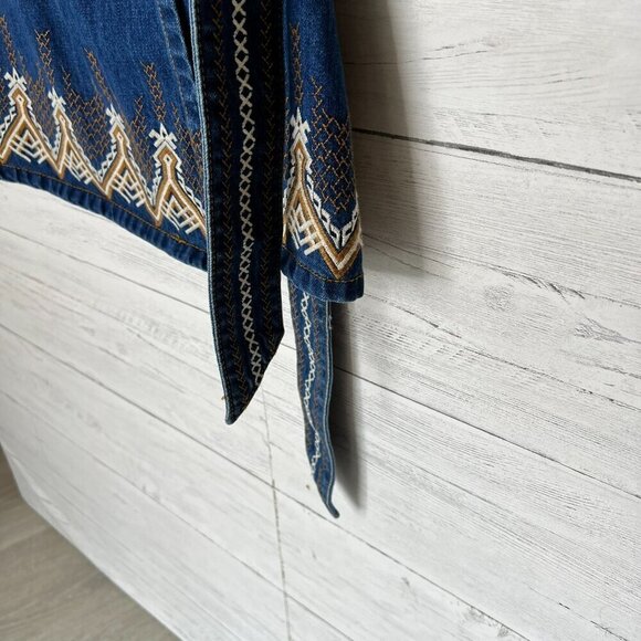 Free People Skirt Womens Size 0 Dream Away Denim Embroidered Wrap Tie Aztec - Picture 8 of 16